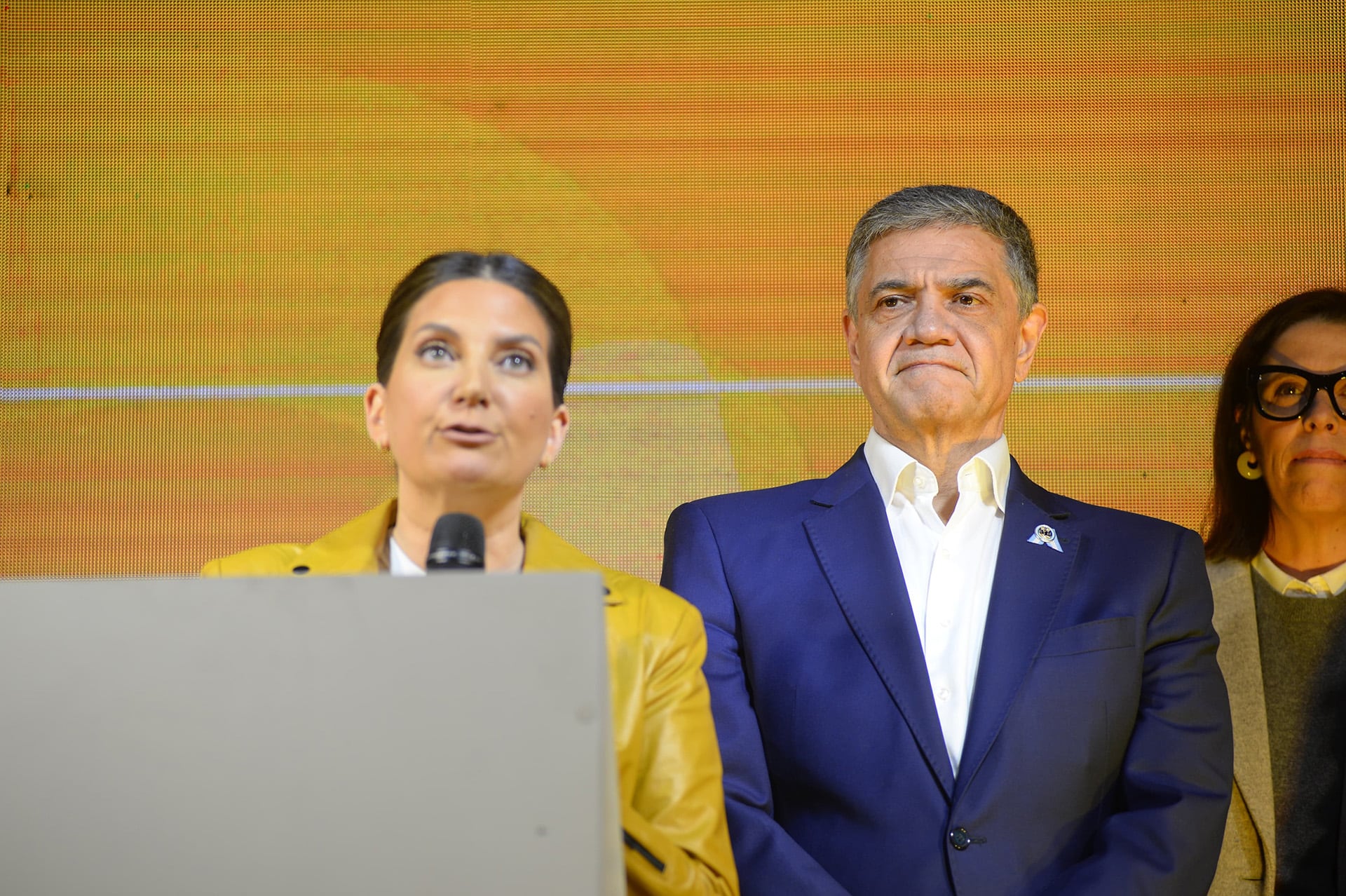 Jorge Macri y Silvia Lospennato, en el búnker PRO tras la derrota electoral en CABA (Crédito: Jaime Olivos)