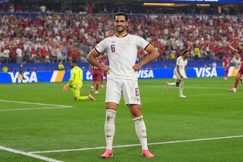 La celebración de Mikel Merino. (AP Foto/Julio Cortez)