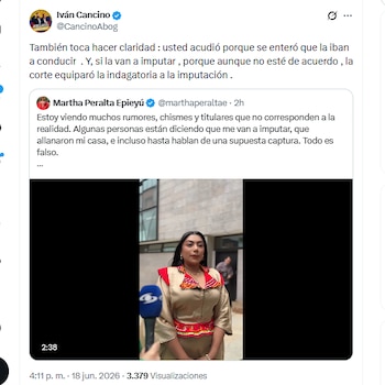 El abogado Iván Cancino aseguró que Martha Peralta será imputada con cargos - crédito @CancinoAbog/X