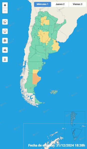 Mapa sobre alerta meteorológico 1 de enero