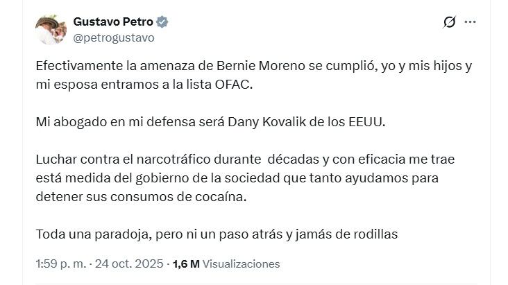 Petro aseguró que su inclusión en la Lista Clinton fue producto de una