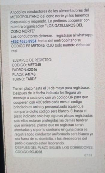 Metropolitano - Extorsión - Cono norte - Perú - 19 mayo
