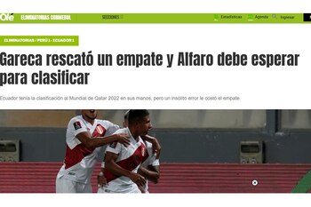 Diario 'Olé' de Argentina sobre el Perú vs. Ecuador.