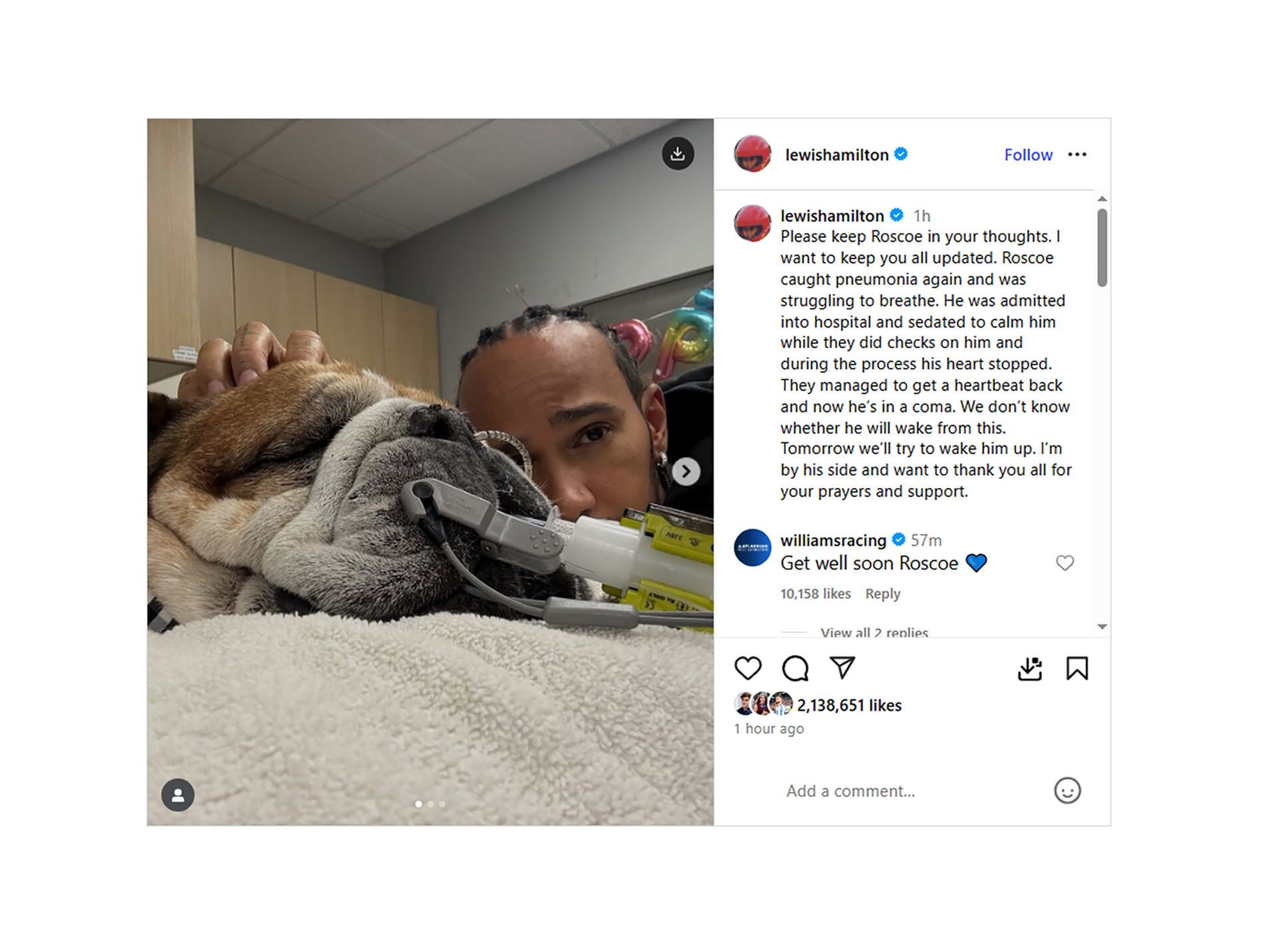 El posteo que subió Lewis Hamilton a sus redes sociales (Foto: @lewishamilton)