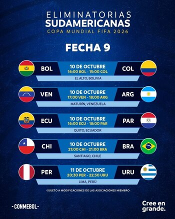 Programación de la fecha 9 de las Eliminatorias Sudamericanas 2026.