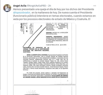 Captura de Pantalla Twitter/AngelAvilaPRD