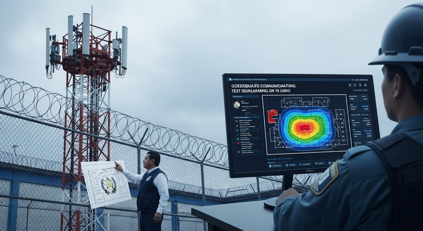 Funcionarios del Ministerio de Gobernación de Guatemala supervisan pruebas para el bloqueo de señales de comunicación en centros penitenciarios, con inicio previsto el 18 de junio. (Imagen Ilustrativa Infobae)