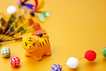New Year decorations and tiger Zodiac figurine