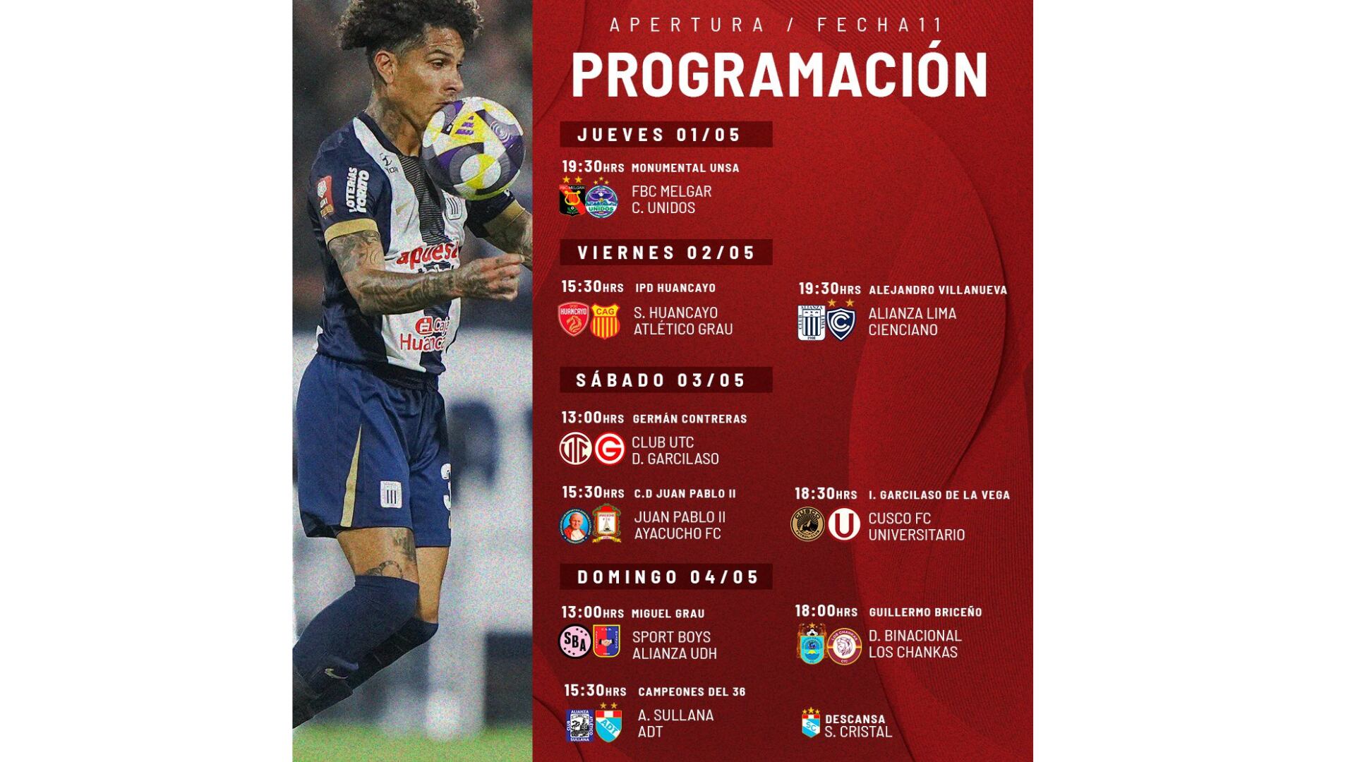 Programación de la fecha 11 del Torneo Apertura de la Liga 1 2025.