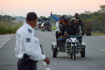 A police officer looks at