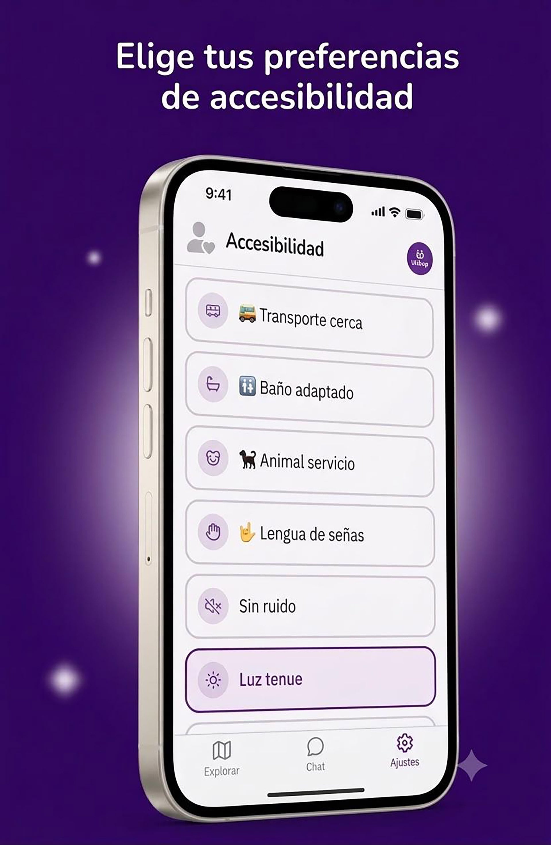 Algunas de las opciones de accesibilidad de Linkup