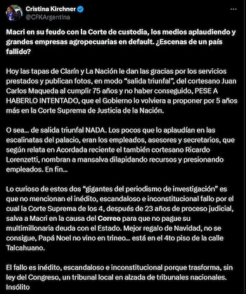 Un fragmento del posteo de