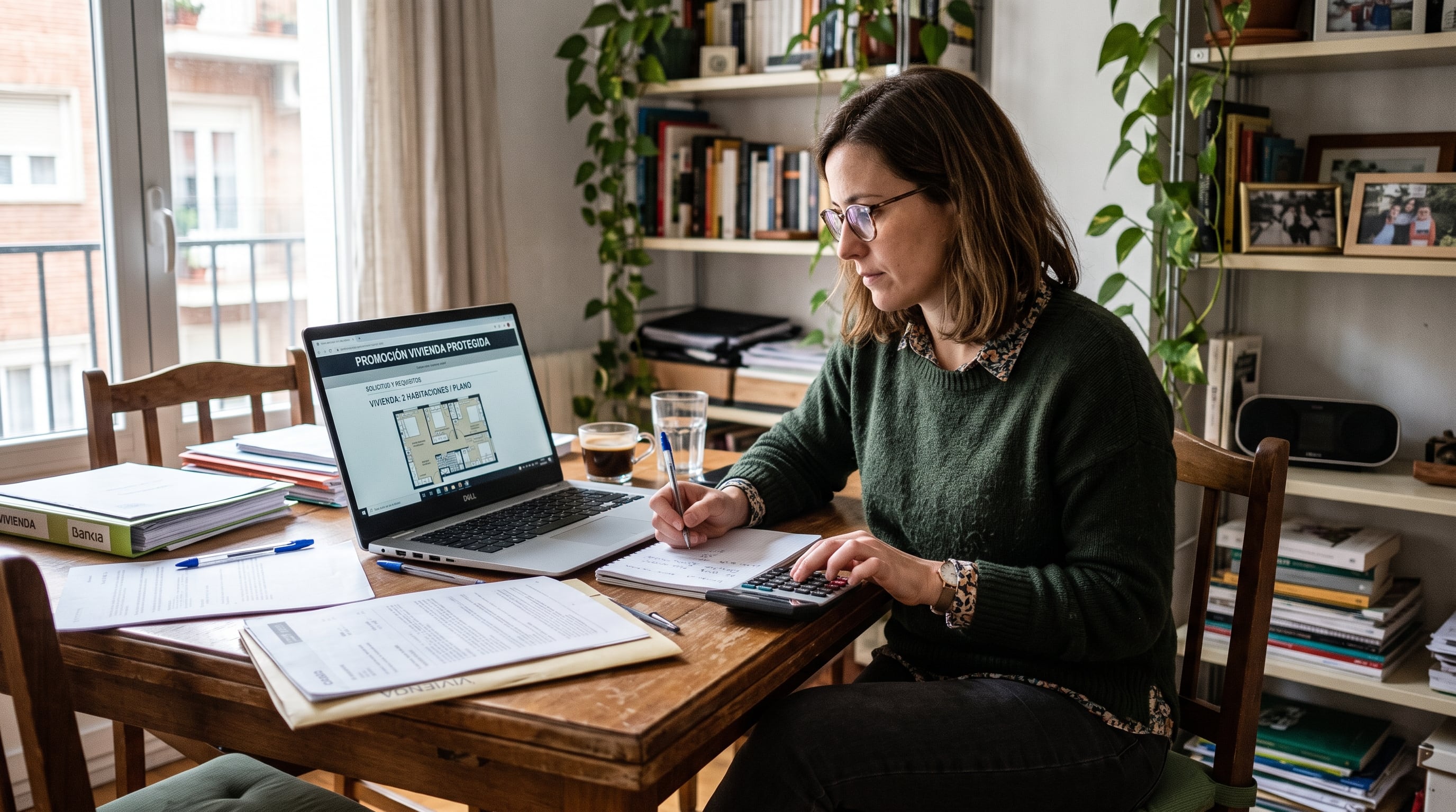 Una mujer analiza en un ordenador los requisitos de una promoción de vivienda protegida (Imagen Ilustrativa Infobae)