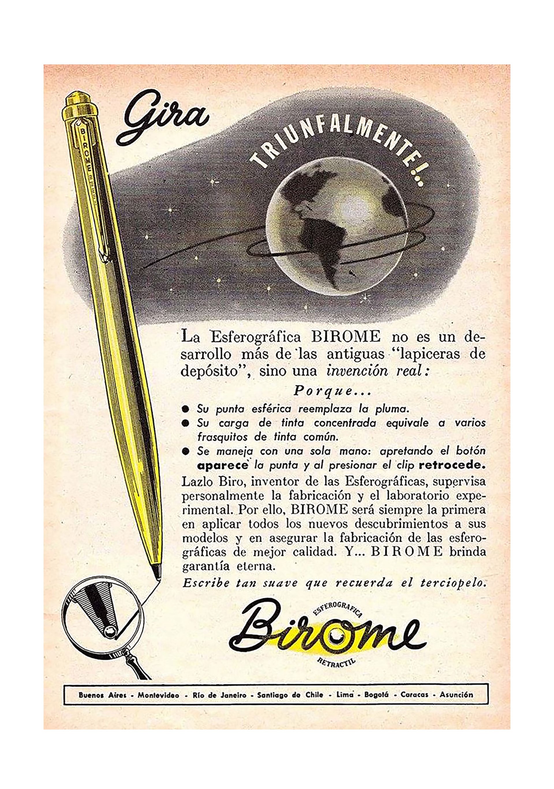 Ladislao José Biró se radicó en la Argentina en 1940 y fundó la Compañía Sudamericana Biró-Meyne para comercializar la marca Birome