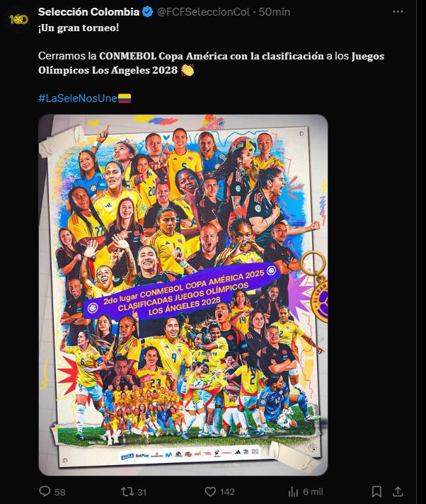 La Federación Colombiana de Fútbol aseguró que el próximo reto son los Juegos Olímpicos - crédito @FPCSelecciónCol