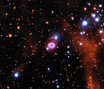 SN 1987A fue una supernova ocurrida en las afueras de la nebulosa Tarántula (NGC 2070), situada en la Gran Nube de Magallanes