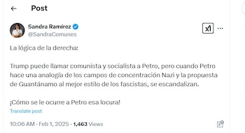 Sandra Ramírez salió en defensa de Gustavo Petro por entrevista sobre Donald Trump - crédito @SandraComunes