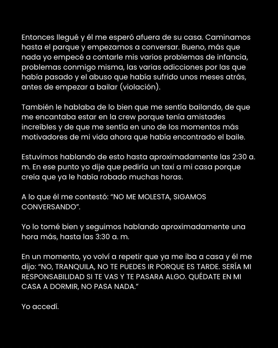 Yaleska Tacuri, conocida como Amber, difundió un testimonio en redes sociales sobre un presunto caso de agresión sexual ocurrido en 2023.