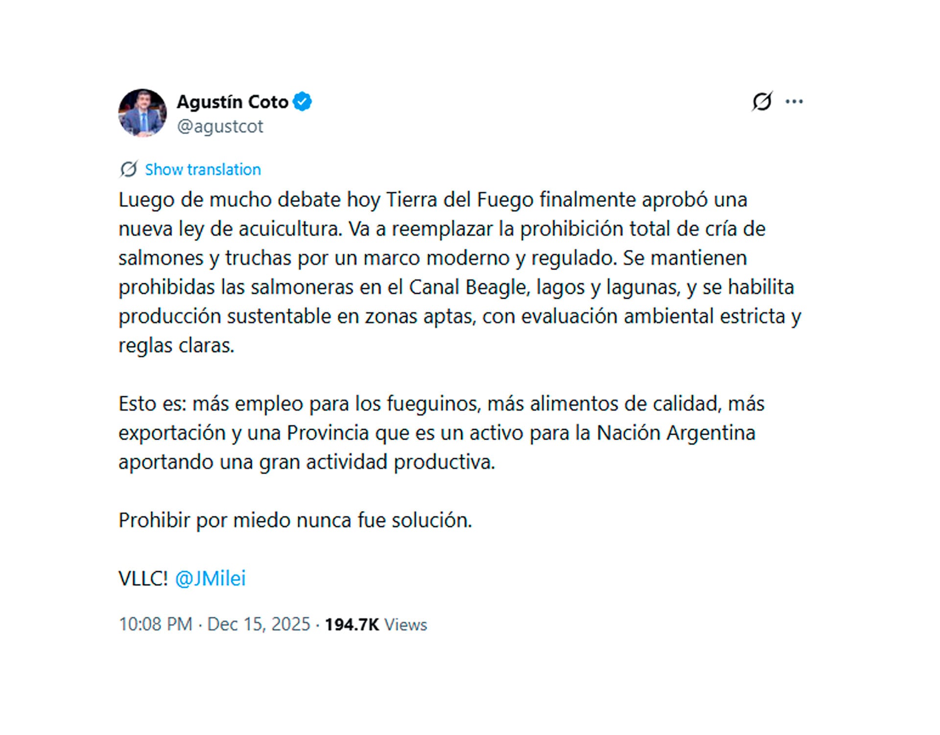 El mensaje del legislador Agustín Coto