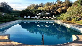 Una piscina ubicada en medio