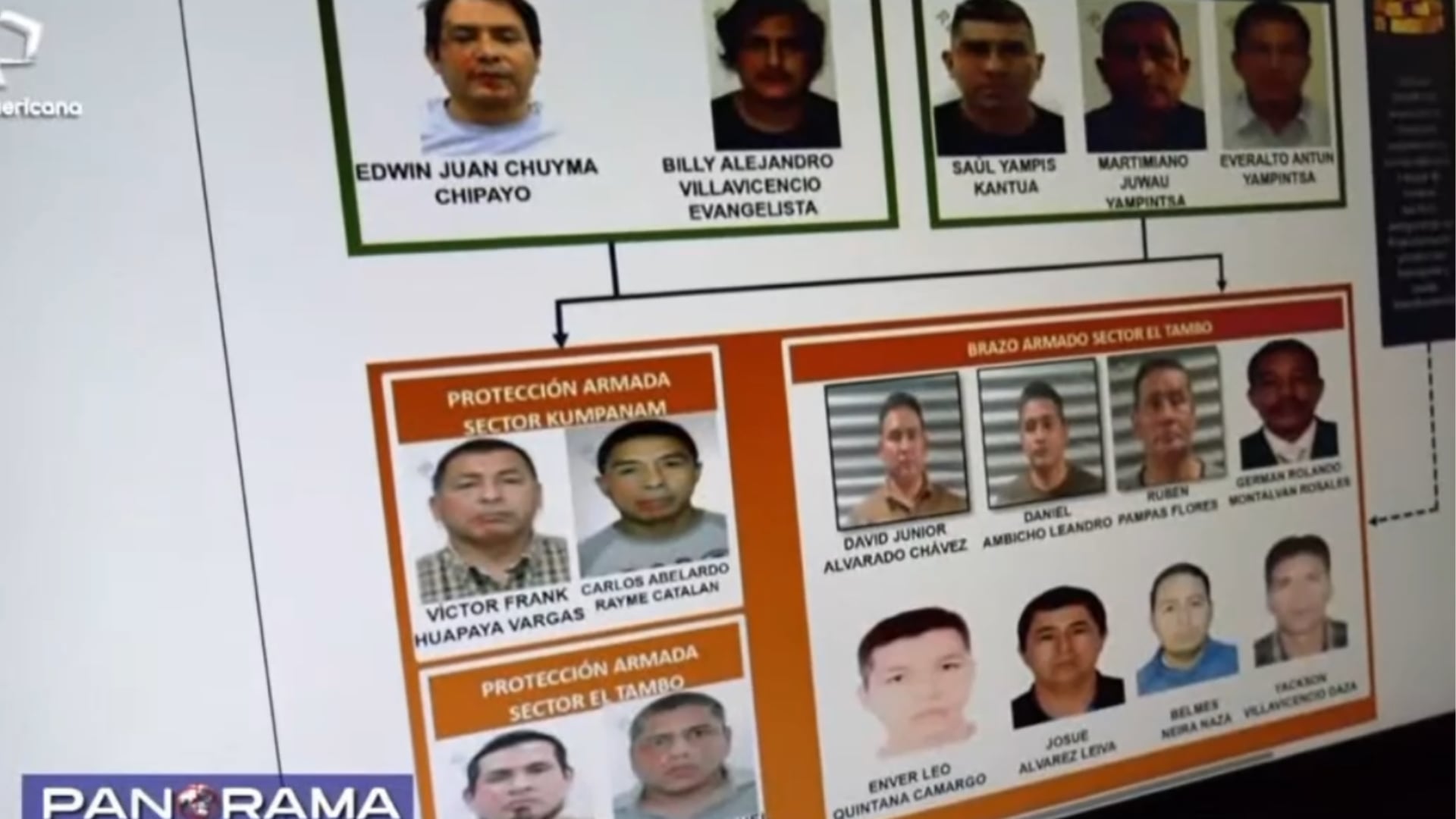 Un organigrama fiscal expone los integrantes y sectores de protección armada de la organización criminal Los Lobos 2, investigada por minería ilegal en Perú. (Panorama)