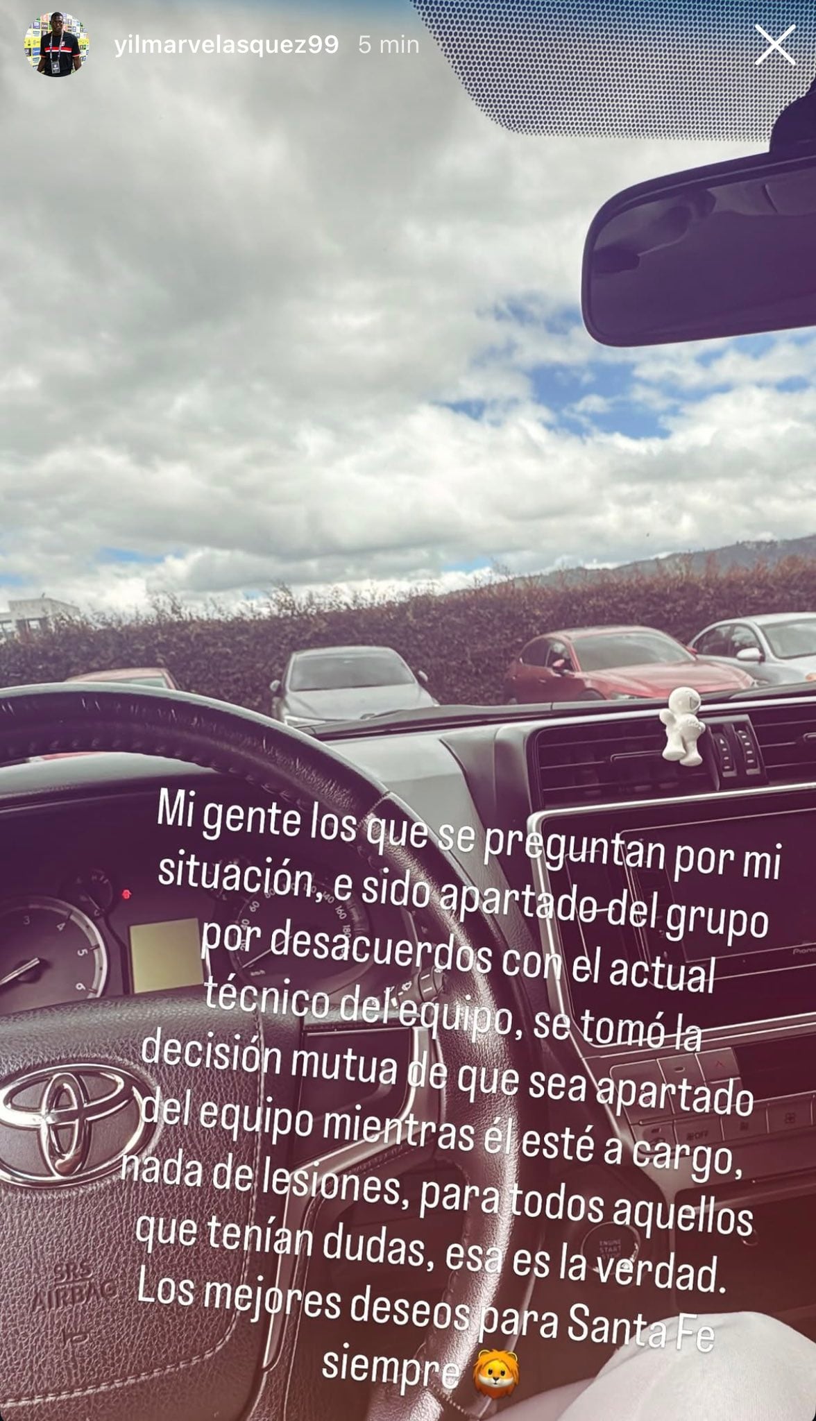 Yílmar Velásquez explicó que fue apartado del grupo por desacuerdos con el actual cuerpo técnico. - crédito @yilmarvelasquez99/Instagram