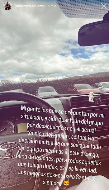 Yílmar Velásquez explicó que fue apartado del grupo por desacuerdos con el actual cuerpo técnico. - crédito @yilmarvelasquez99/Instagram