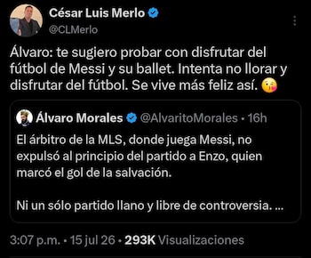 César Merlo respondió a Álvaro Morales y defendió el desempeño de Lionel Messi destacando la calidad del futbolista argentino (captura de pantalla)