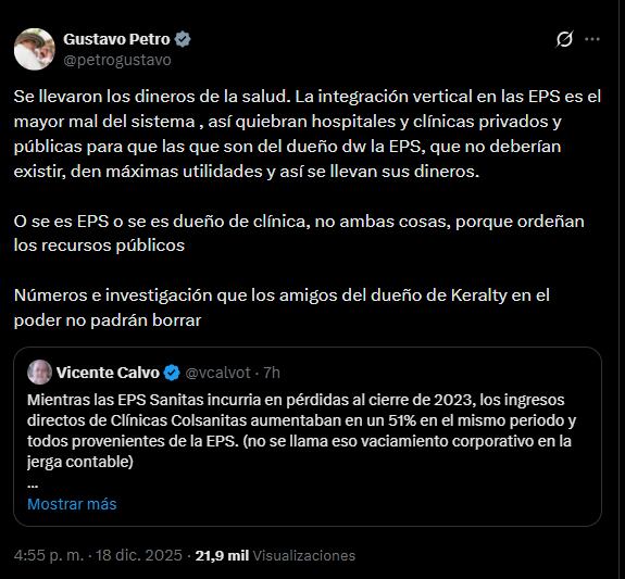 El presidente de la República volvió a cuestionar a Joseba Grajales, pese a que el Consejo de Estado ordenó rectificar sus acusaciones sin sustento - crédito @petrogustavo/X