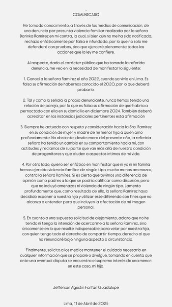 Comunicado oficial de Jefferson Farfán