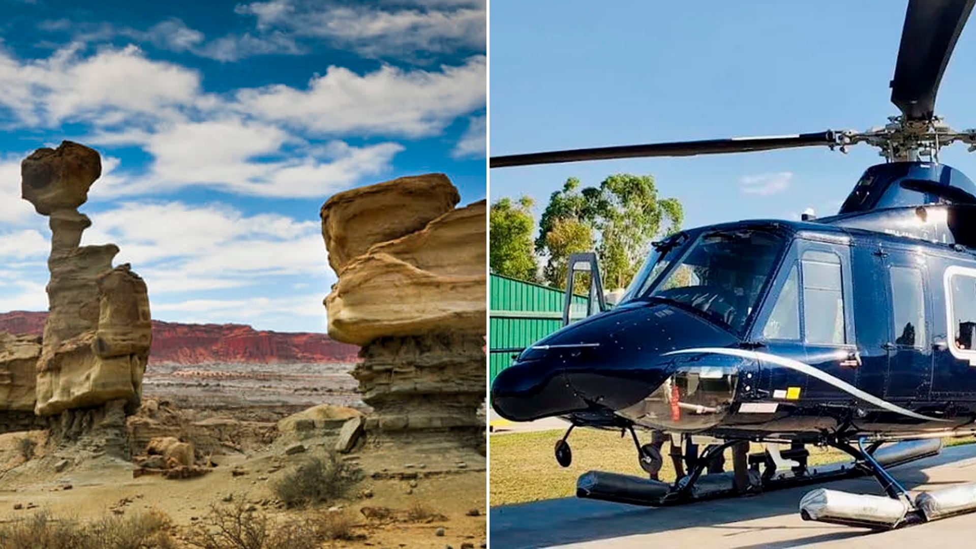 El helicóptero y la zona donde se estrelló