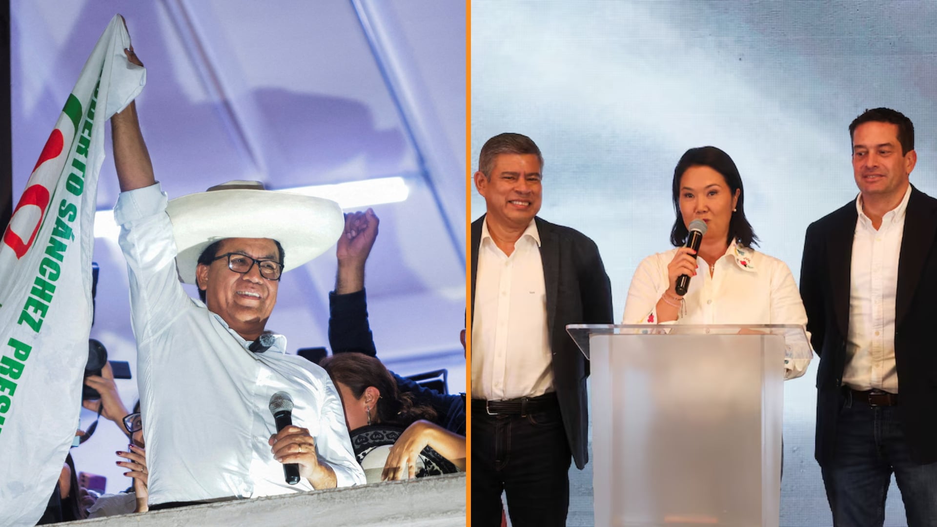 Keiko Fujimori y Roberto Sánchez se encuentran en un empate técnico, según los resultados del conteo rápido de ONPE. (Foto: Composición - Infobae)