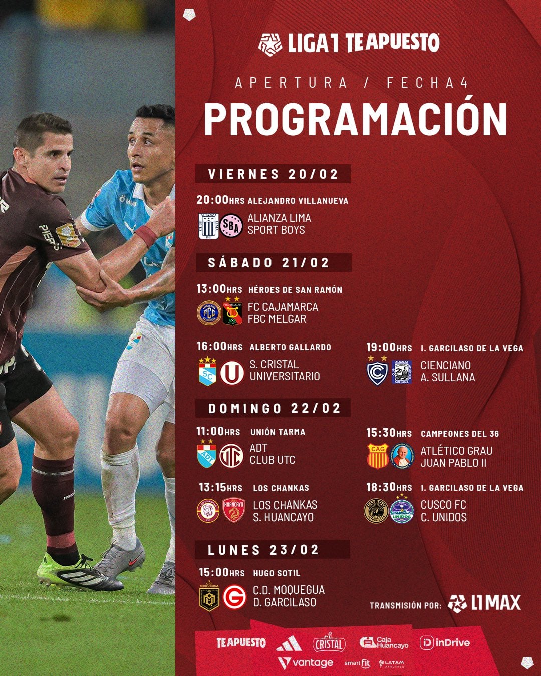 Programación de la fecha 4 por el Torneo Apertura de Liga 1 2026