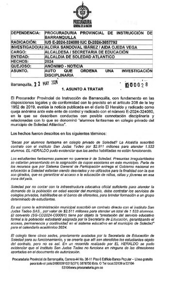 La Procuraduría General de la