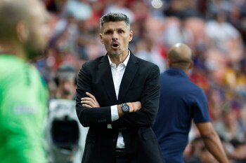 Jul 26, 2023; Sandy, UT, USA; Monterrey head coach Fernando Ortiz reacts to call in the first half at America First Field. Mandatory Credit: Jeff Swinger-USA TODAY Sports