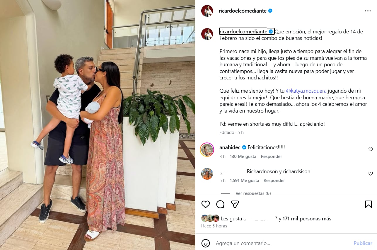 Ricardo Mendoza celebra su primer San Valentín como padre anunciando el nacimiento de su hijo y la mudanza a una nueva casa familiar.