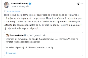 Francisco Barbosa criticó comentario de