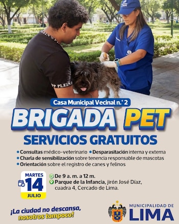 La campaña veterinaria se llevará a cabo este martes 14 de julio - Créditos: Municipalidad de Lima.