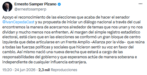 Ernesto Samper respaldó a Iván Cepeda y pidió iniciar una etapa de diálogo nacional en Colombia - crédito @ernestosamperp/X