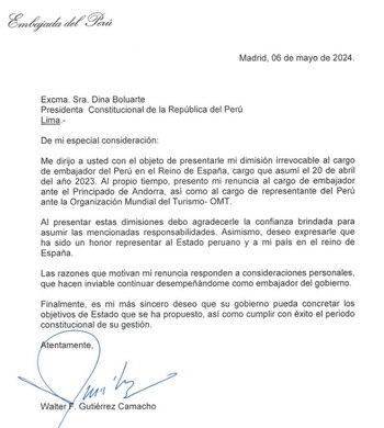 La misiva que envió Gutierrez