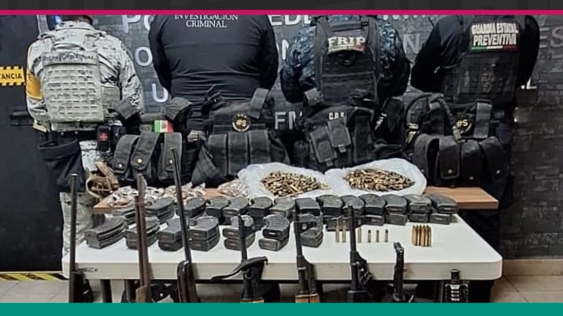 Armamento y munición aseguradas por autoridades en Chiapas. Crédito: SSP Chiapas.