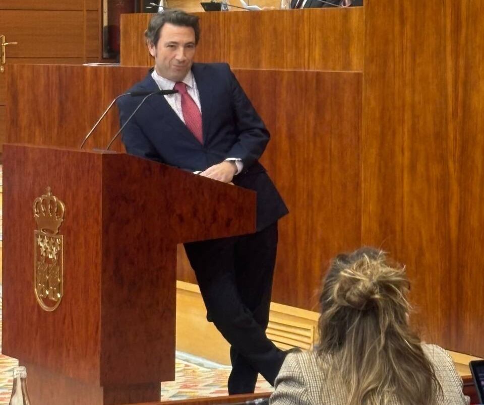 Ángel Alonso Bernal, con una pose distendida este jueves en la Asamblea de Madrid