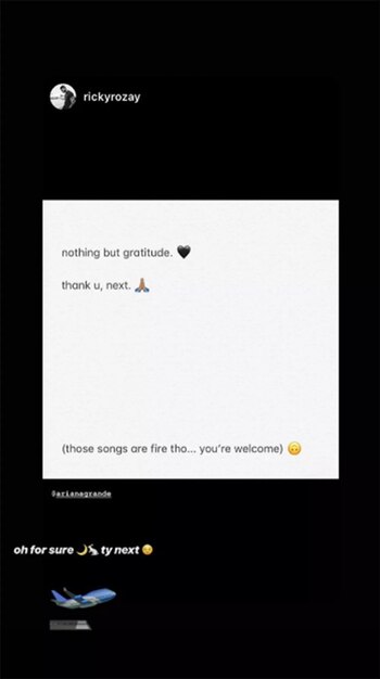 Ariana Grande respondió a la reacción de Ricky Alvarez a su canción. (Instagram)