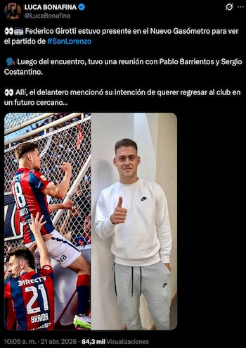 Federico Girotti se reunió con dos dirigentes de San Lorenzo. Crédito: Captura X.