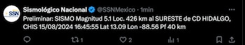 Se registró sismo de 5.1
