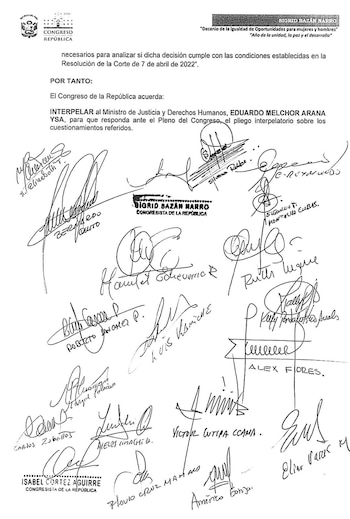 Moción de interpelación contra ministro de Justicia