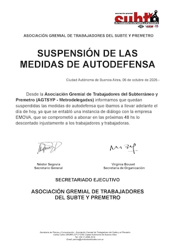 Suspendieron la medida de fuerza en la línea A del subte prevista para esta tarde