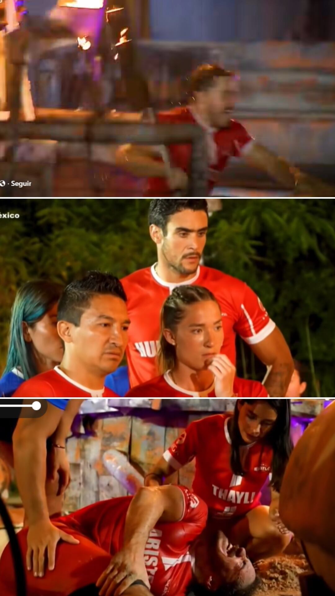 Cazáres disputaba su permanencia frente a Luis en el circuito de pruebas cuando perdió el equilibrio al cruzar por un aro de fuego. (Exatlón México 2025, Facebook)