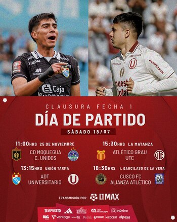 Programación de la jornada del sábado 18 de julio por el Torneo Clausura 2026.