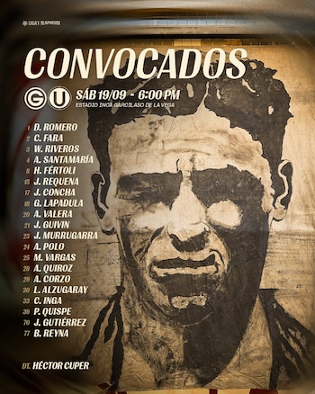 Convocados de Universitario para enfrentar a Deportivo Garcilaso por el Torneo Clausura 2026